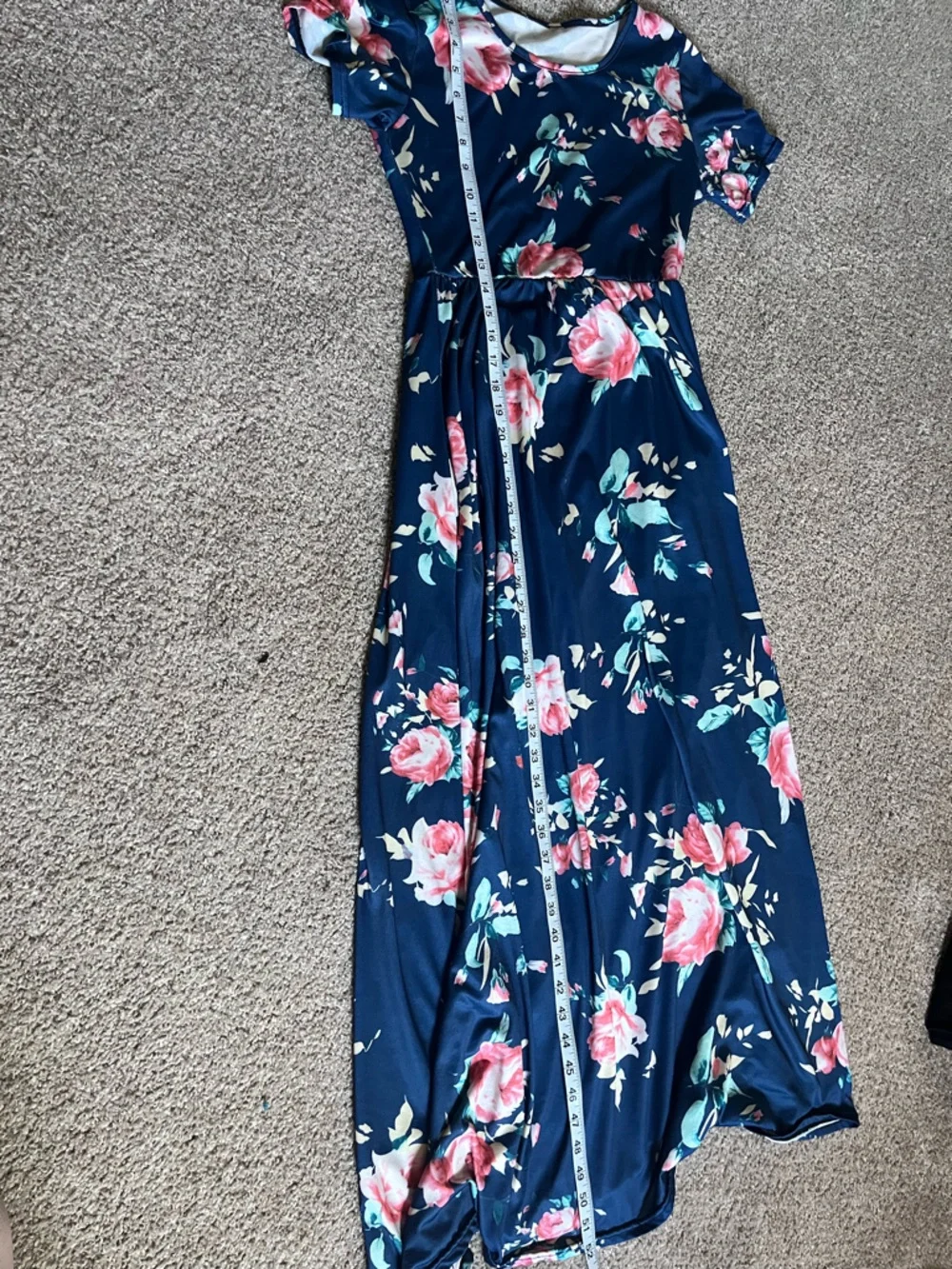 Women’s Navy Blue Floral Maxi Dress - Pink Rose Print - Picture 3 of 5